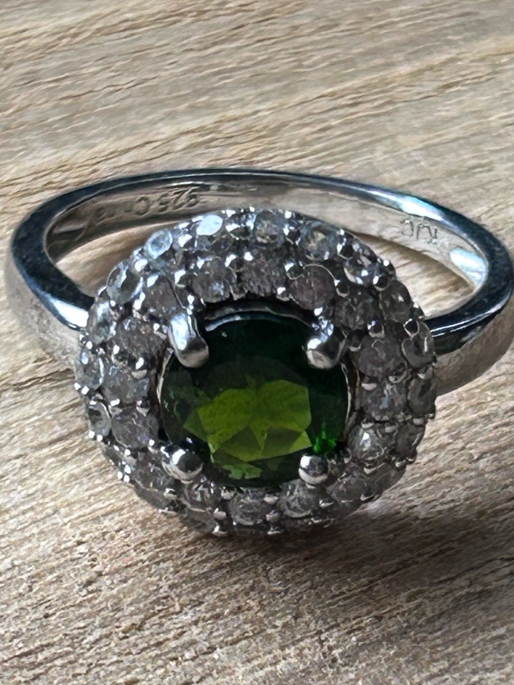Vintage KJC 925 Sterling Silver Chrome Diopside Double Halo Ring - Size 7 (3.61g